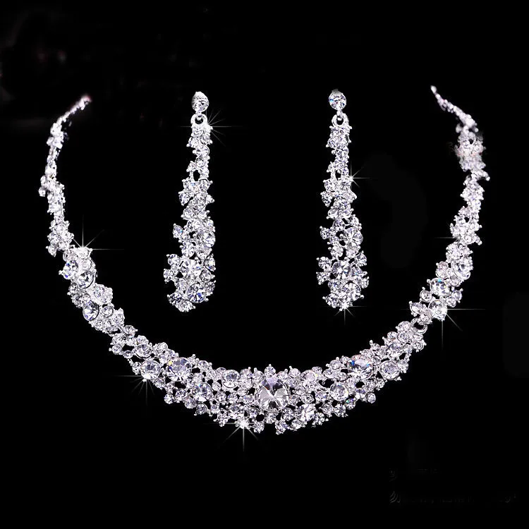  Trendy Wedding Bridal Prom Rhinestone Crystal Necklace Earrings Jewelry Set (1)