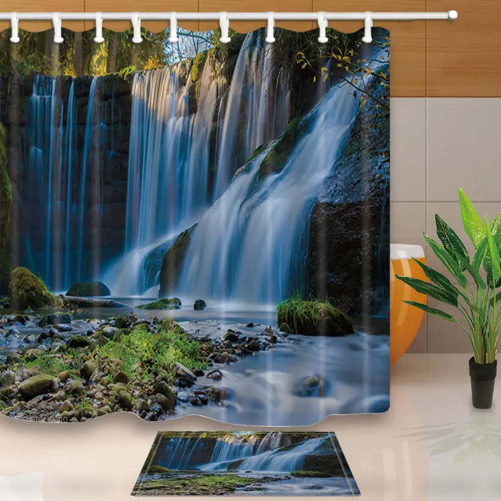 Waterfall Shower Curtains Beautiful Scenery Printing Curtains for