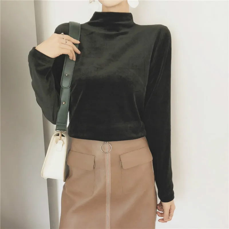 

2018 Autumn Winter Long Sleeve T Shirt Women Tops Tshirt Women T-shirt Turtleneck Loose Velvet Tee Shirt Femme