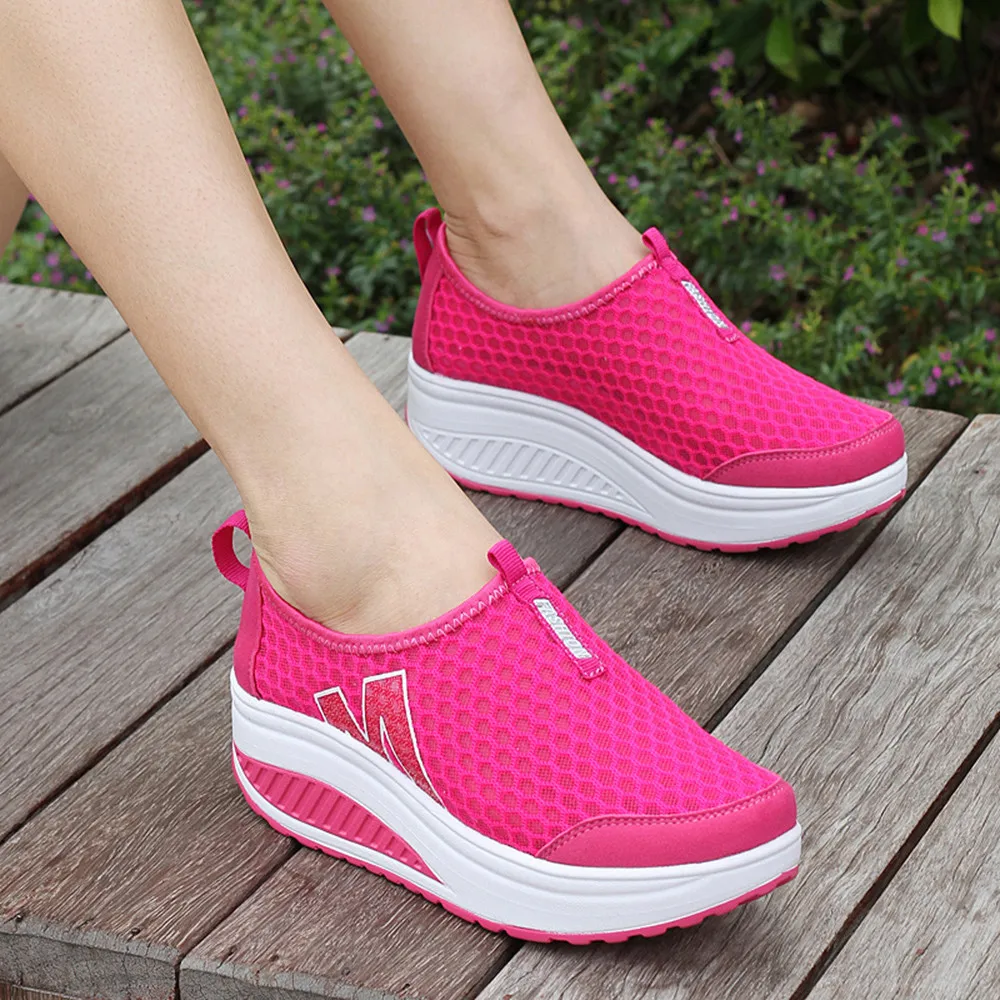 New Women's Shoes Casual Fashion Shoes Walking Platform Height Increasing Women Loafers Breathable Air Mesh Swing Wedges Shoe