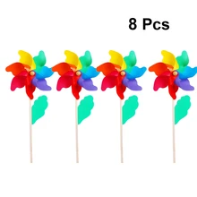 8 шт. Радужная палочка красочные деревянные Полюс открытый DIY пластиковая игрушечная ветряная мельница для мальчиков Дети 18 см длинная ветряная мельница