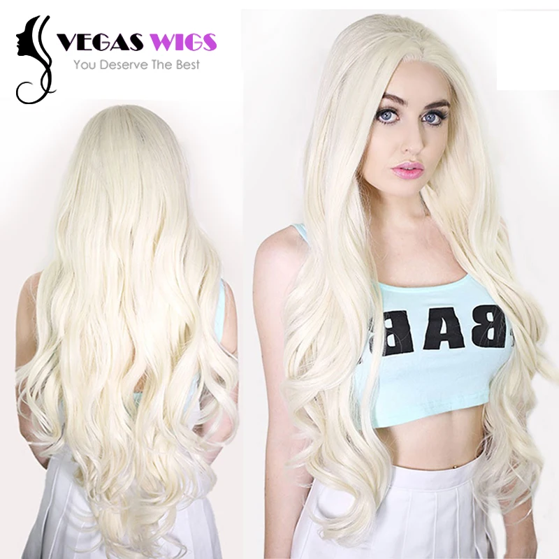 Vegaswigs Natural Wavy Highlight Perruque Blonde Wig Hairline Lady GaGa