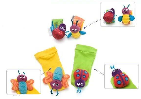 Самая низкая цена(4 шт/партия = 2 шт Талия+ 2 шт носки) новая горячая детская игрушка-погремушка игрушка погремушка носочки для ног садовый Жук запястье