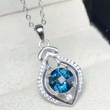 Натуральное ожерелье из голубого топаза кулон 2.5ct драгоценный камень натуральный настоящий голубой топаз Серебро 925 пробы# F18111607