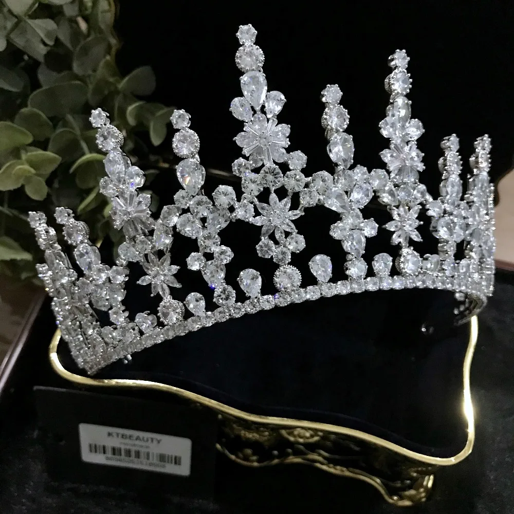 

New Rhinestone Silver Zircon Crown Custom Made Big Tiara Headpiece Royal Bridal Wedding Dressing Crown Accessory Women Jewelry