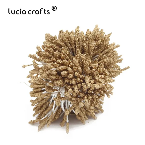 Lucia crafts, 144 шт, 3 мм, Двойные наконечники, стеклянные цветы, тычинки для свадебного украшения, сделай сам, скрапбукинг, венок, поддельные, pist C1204 - Цвет: C6 Gold