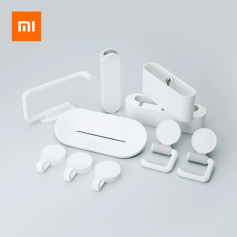 

7PCS Xiaomi Bothroom Organizer Set Kit Wall Mounted Soap Dishes Drain Sponge Toothbrushes Holder Storage Box Bathroom Organizer