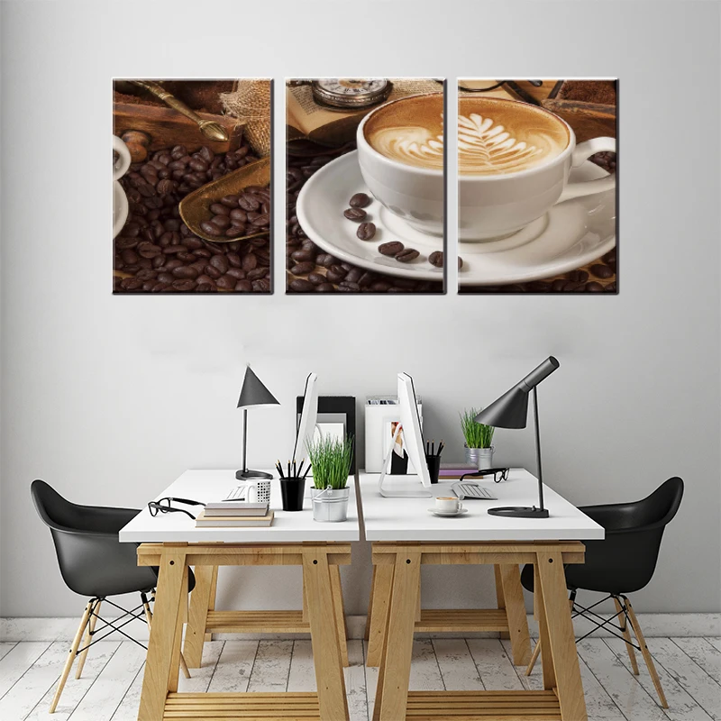 Drop shipping 3 pieces canvas oil painting delicious coffee wall art