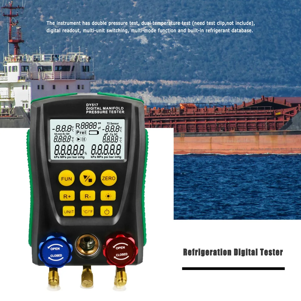 DY517 манометр холодильного цифрового Вакуумного Давления Коллектор тестер температуры 0 кПа~ 6000 кПа