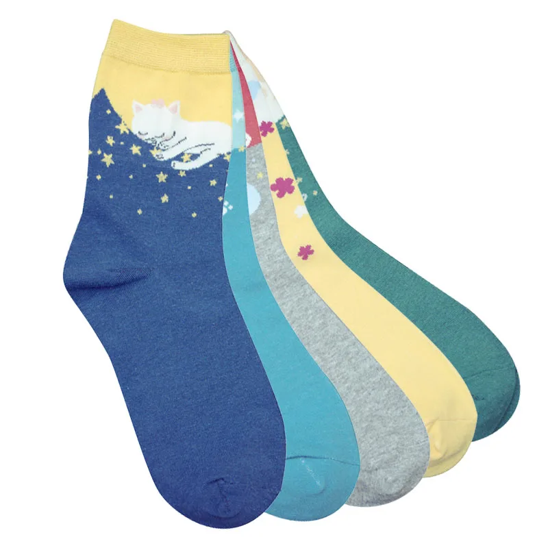 

Носки женские хлопковые с мультяшным котом, 5 пар