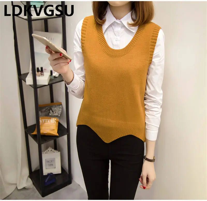 Sweater Vest Female Spring Autumn New Korean Students Large Size Was Thin Women Round Neck Hooded Knit Vest Is1617