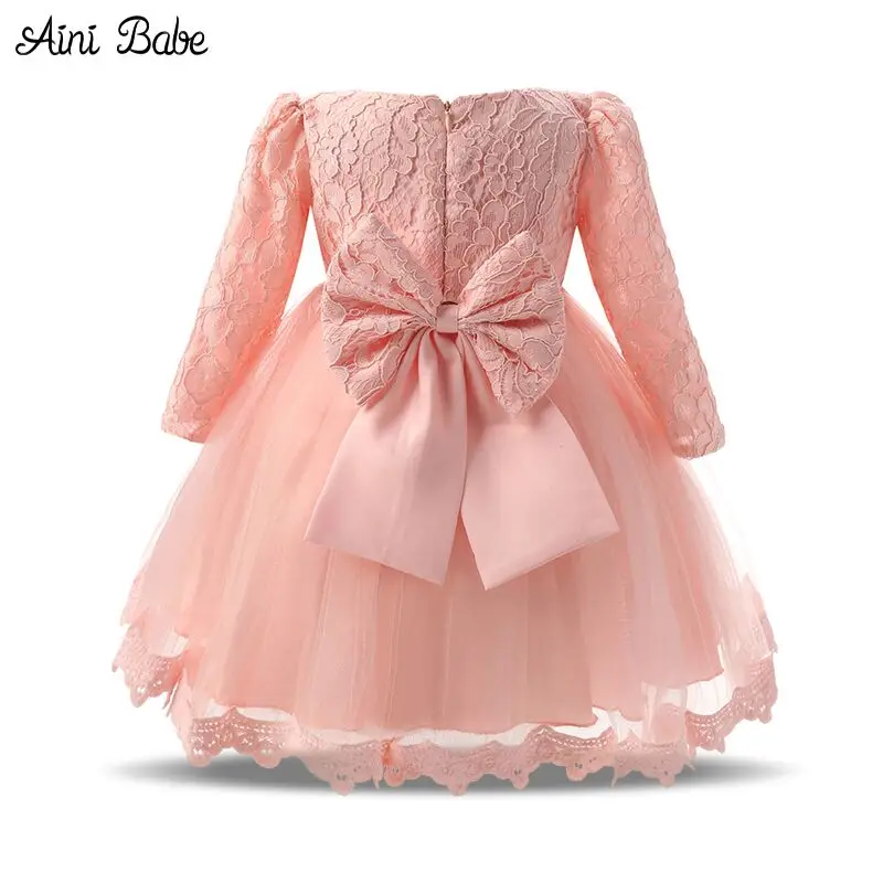 Autumn Baby Girl Dress Long Sleeve Pink White Infant Dress