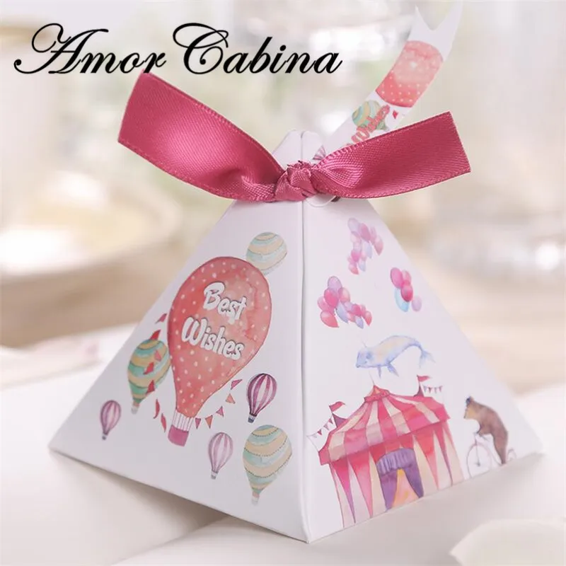 

50pcs Pink Cake / Lipstick / Circus Pyramid Romantic Wedding Like Chocolate Box Candy Box Bomboniera Birthday Party Gift Box