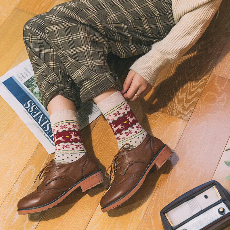 PEONFLY Autumn Winter Rabbit Wool Cartoon Christmas Fawn Leisure Time Woman funny Socks hosiery women 5PAIRS/LOT