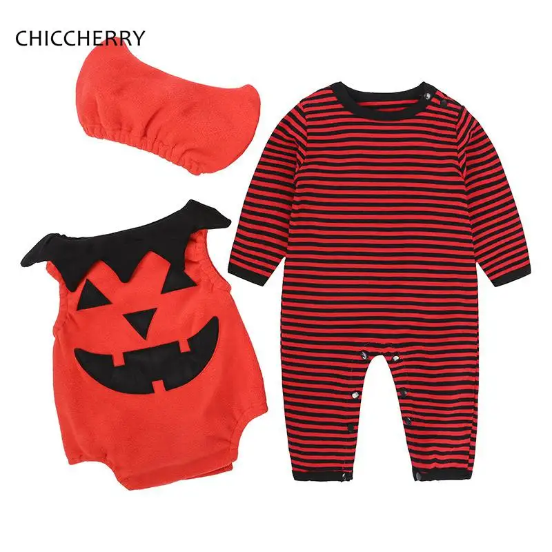Orange Baby Halloween Outfits Set Pumpkin Baby Boy Hat + Long Sleeve