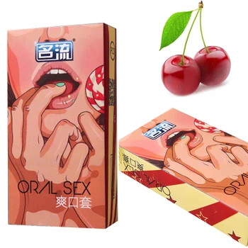 

10Pc/box Women Mouth Oral Sex Condom Penis Sleeve Oral Sex Blowjob Natural Latex Condoms for Adults Sex Toys Smooth Cherry Taste