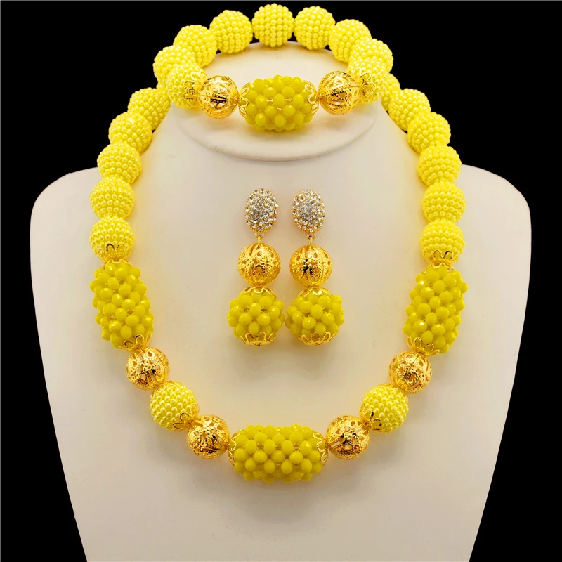 Удивительные 2017 новые желтые хрустальные ожерелья для костюма нигерийские