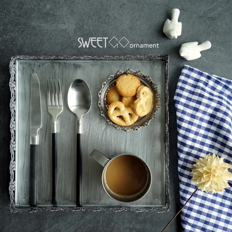 SWEETGO Серебряный квадратный поднос конфетная тарелка украшения торта инструменты Винтажный стиль кухонная посуда жаропрочная форма для хлеба выдалбливают кружева