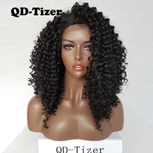 QD-Tizer парики на кружеве черный цвет 180 плотность кудрявые волосы без клея термостойкие синтетические парики на кружеве для женщин