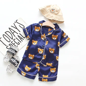 

Baby Kids Boys Girls Cartoon Bear Print Outfits Set Short Sleeve Blouse Tops+Shorts Sleepwear Pajamas 2019