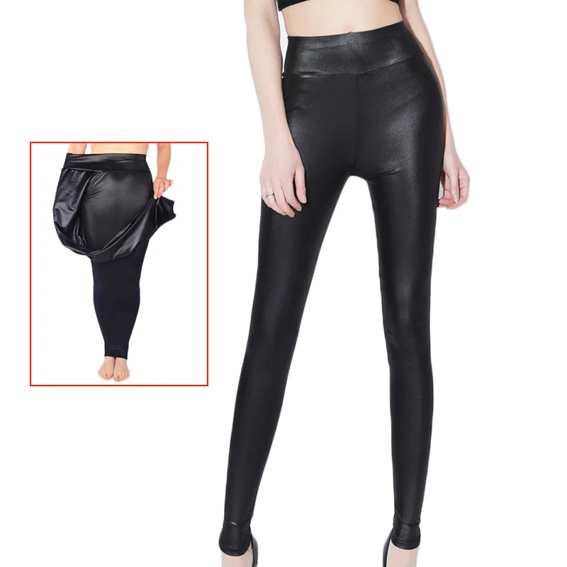 

Faux Leather Leggings Plus Size Leggings Women Elastic High Waist Leggings Breathable Seamless Sexy Pants No Crack Black