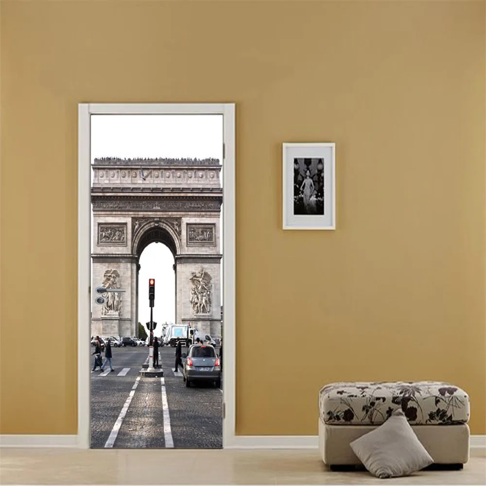 77x200 سنتيمتر 2 قطعة/المجموعة باريس قوس النصر الإبداعية الباب ملصق لغرفة النوم غرفة المعيشة diy باب التجديد ملصقا ديكور المنزل