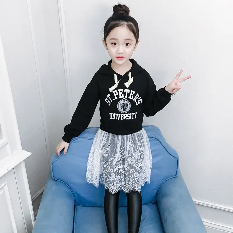 

Fashion Kids Dress Girls Long Sleeve Dresses Cotton Hooded Dress for Girks Casual Kids Clothes