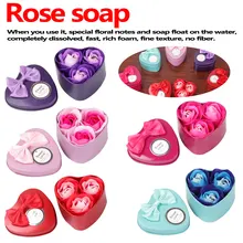 Purple 3Pcs Artificial Flower Rose Soap Flower Heart-Shaped Iron Box Scented Bath Body Petal Rose Small Gift Box