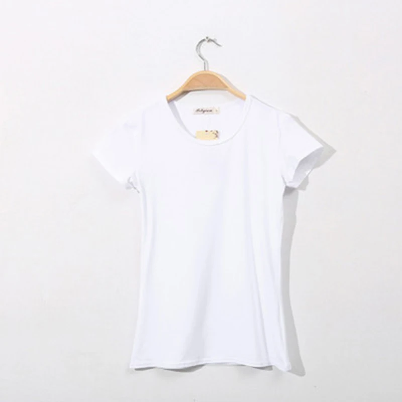 Летняя Базовая футболка, Женская Однотонная футболка с коротким рукавом и круглым вырезом, Повседневная тонкая футболка, Camiseta Feminina, черная, белая