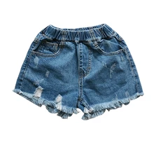Детские джинсовые шорты для девочек, одежда джинсовые штаны с эластичной резинкой на талии летние детские штаны для детей 4, 5, 7, 9, 11, 12 лет