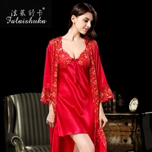 2017 brand women plus size 100% pure silk sexy red embroidery lace fashion robe&gowns lady silk sleepwear robe&gown sets