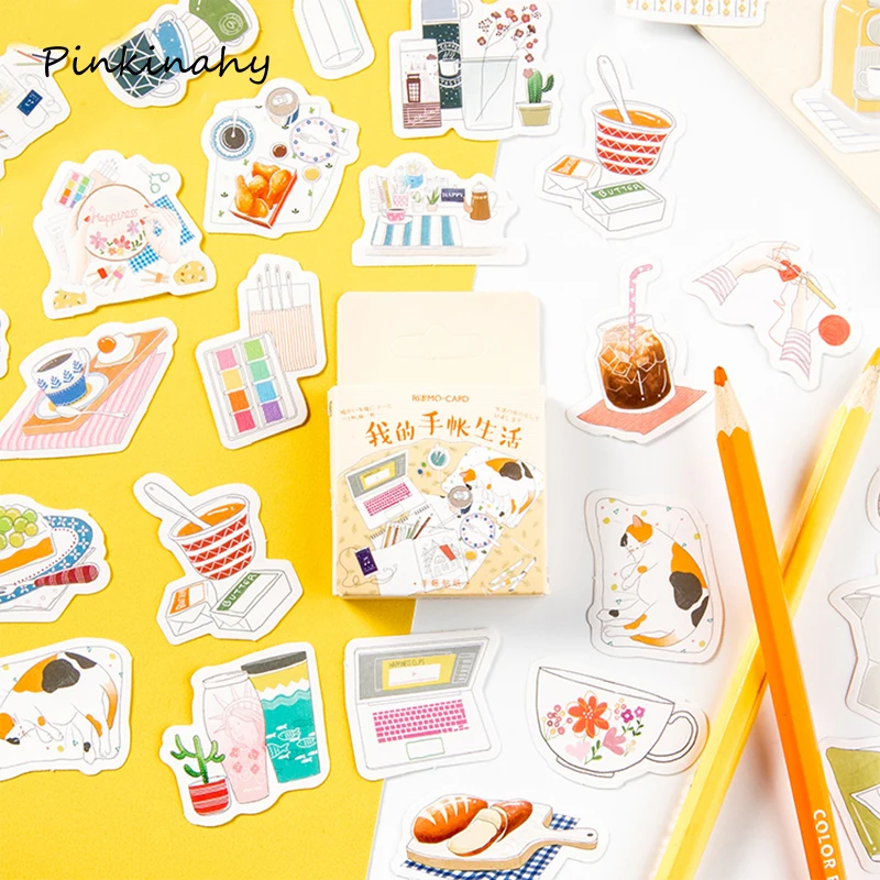 

45Pcs/Box My Life Stickers Kawaii Stationery Sticker Cartoon Adhesive Stickers For Decorative Bullet Journal Diary Album HT015