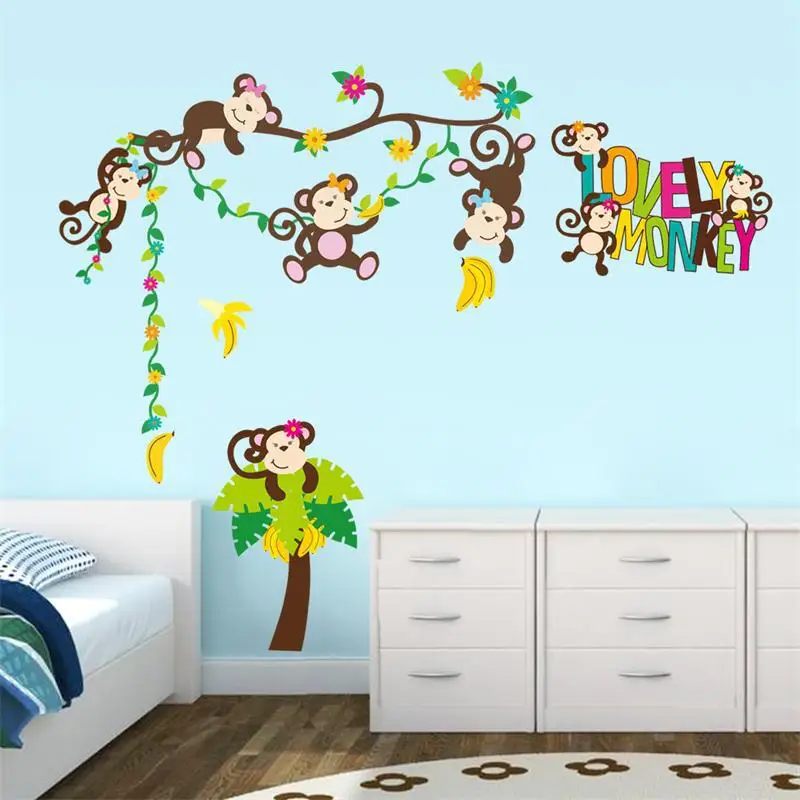 

Lovely monkeys playing on trees home decal wall stickers for kids rooms pvc nursery decor ZY1217 DIY adesivo de parede