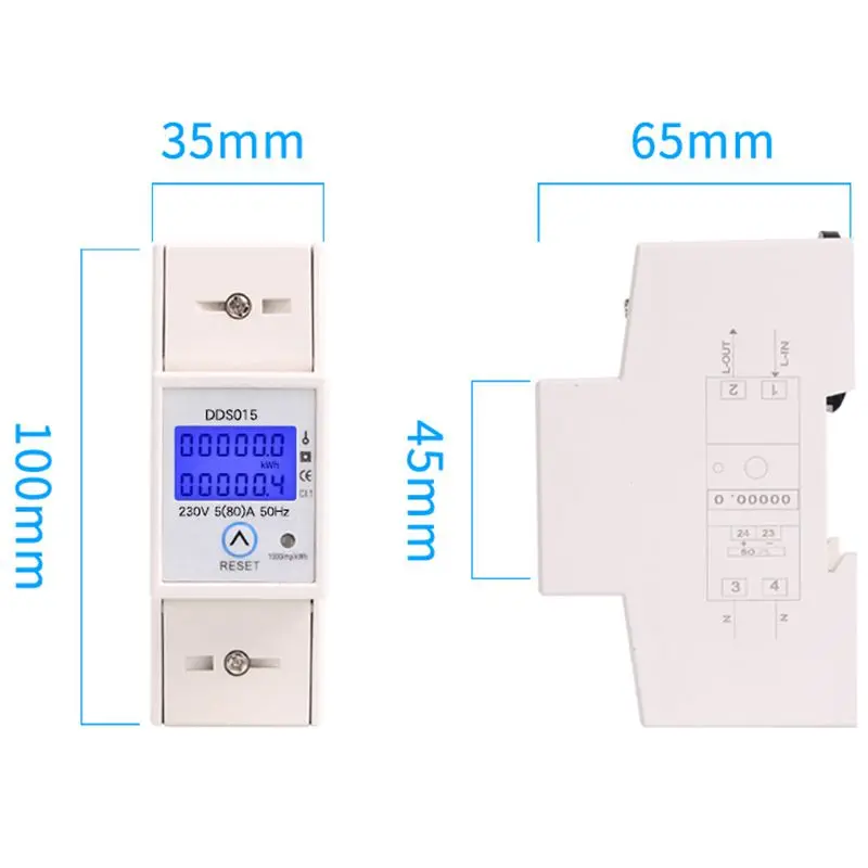 din-рейку однофазный ваттметр Потребляемая мощность ватт электронный счетчик энергии кВтч 5-80A 230 В переменного тока 50 Гц с функцией сброса
