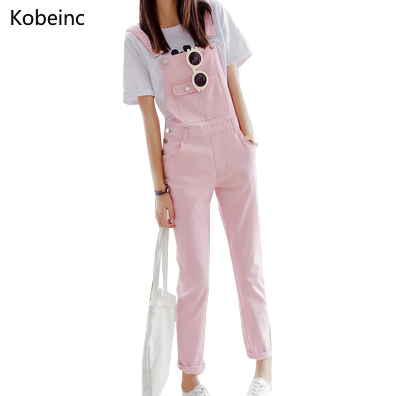 Brief Solid Women Jumpsuits Slim Moveable Strap Rompers Casual Big Pocket Denim Overalls Fashion Candy Color