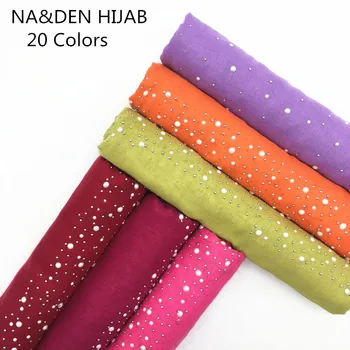 

1PCS Hot sale plain pearls hijabs women viscose solid shawl nice beads scarf muslim head wraps elegant scarves fast shipping