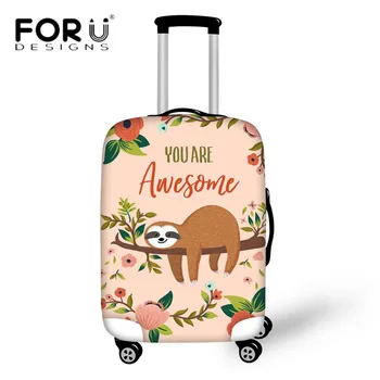 

FORUDESIGNS Elastic Suitcase Protective Covers 3D Floral Sloth Print Thick Luggage Cover for 18-30 Inch Case Travel Accessories