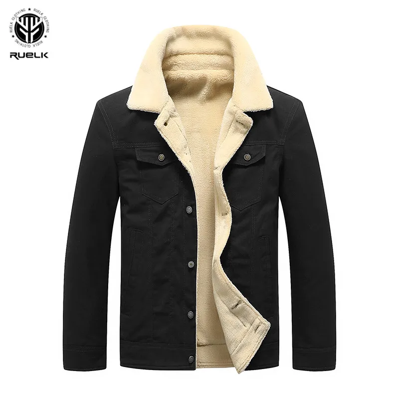 RUELK New Winter Warm Jackets Thick Fleece Men's Coats Casual Cotton Fur Collar Mens Military Tactical Parka Outerwear
