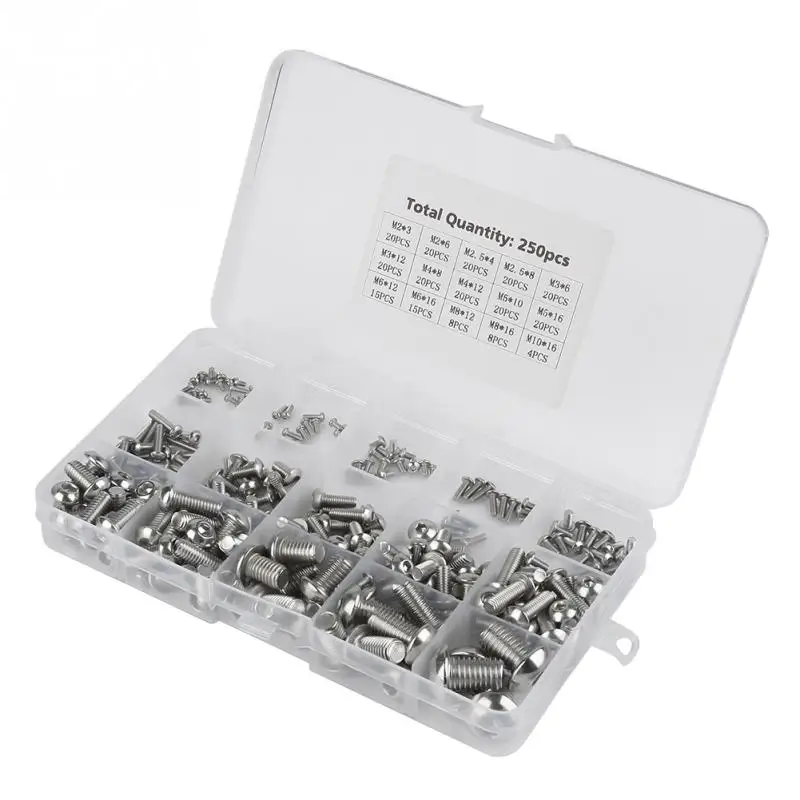 250Pcs/Set M2-M10 Hex Socket Machine Screws Set Stainless Steel for Laptop/Keyboard/Phone/PC Fastener Repair Tool Kit | Обустройство