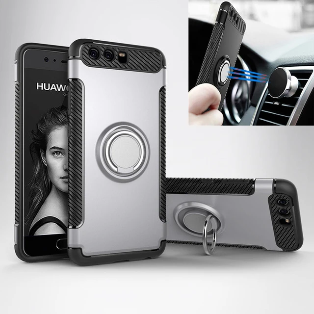 

Case For Huawei P8 P9 P10 Lite Plus 2017 honor 8 9 Mate 9 10 Pro Luxury Finger Ring Car Magnet Protector hard Phone Cover