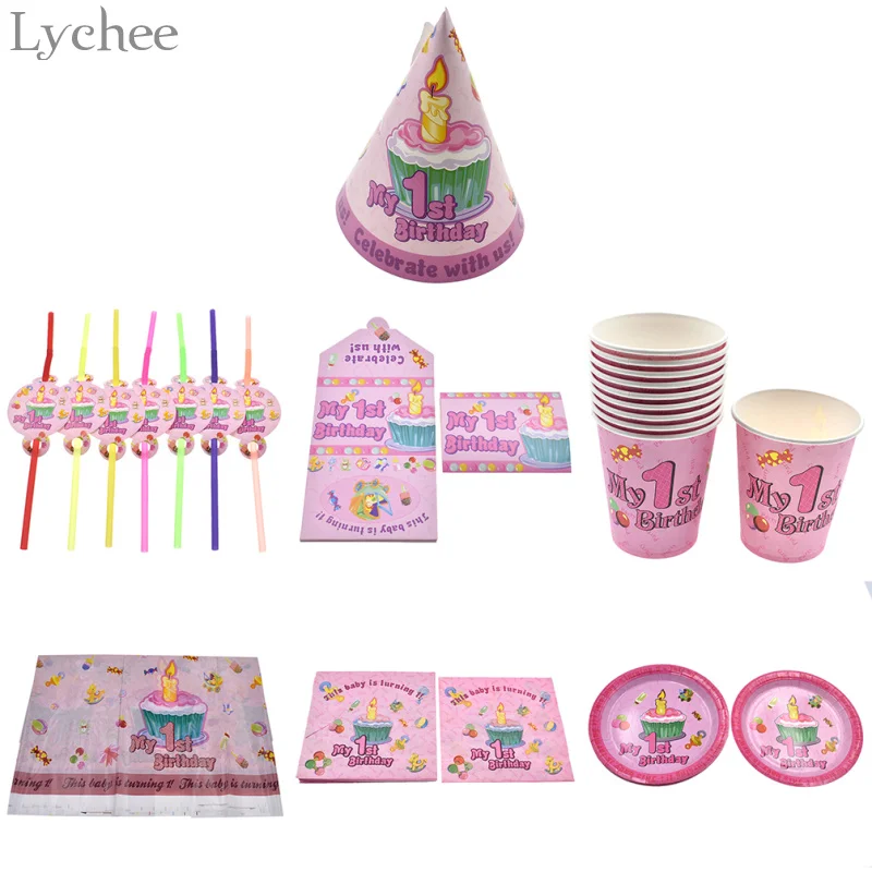 

Lychee Girl 1st Birthday Party Disposable Tableware Straws Plates Cups Tablecloths First Birthday Baby Shower Party Decoration