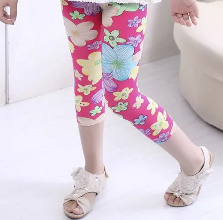 Детские штаны, леггинсы для девочек, леггинсы с цветочным рисунком детские брюки-Капри из молочного шелка г. Летние милые дышащие Капри с принтом для девочек - Цвет: rose qisehua