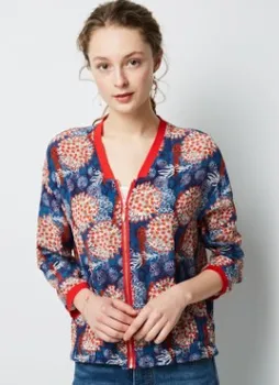 

Spring and summer 2019 new vintage silk silk jacket lady's Long Sleeve Jacket loose Baseball Jacket