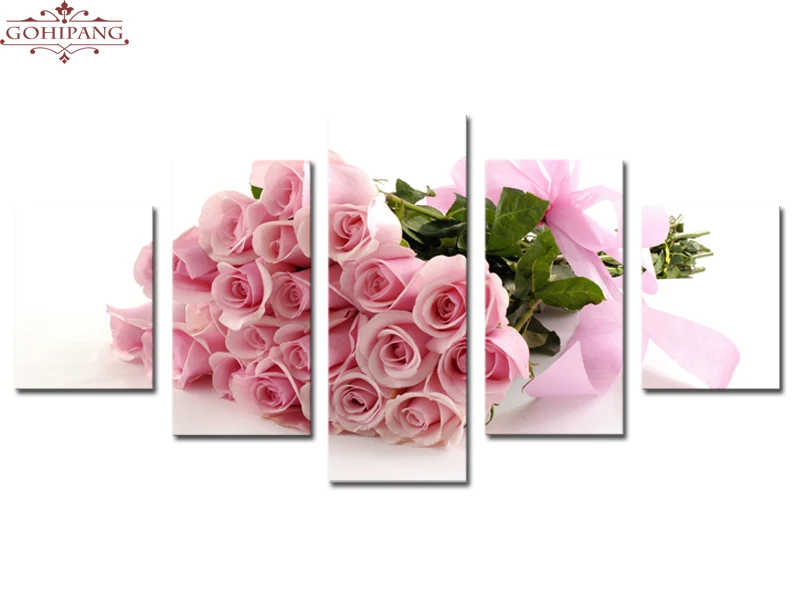 5-Piece-Pink-Roses-Picture-Painting-Modern-Home-Wall-Decor-For-Living-Room-Print-Painting-On (2)