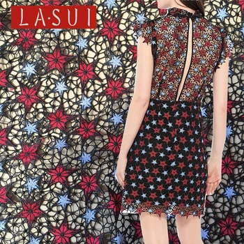 

Red Blue 2017 new five-pointed star heavy water-soluble lace fabric high-end fashion DIY 1.2m clothing fabric dress S0005