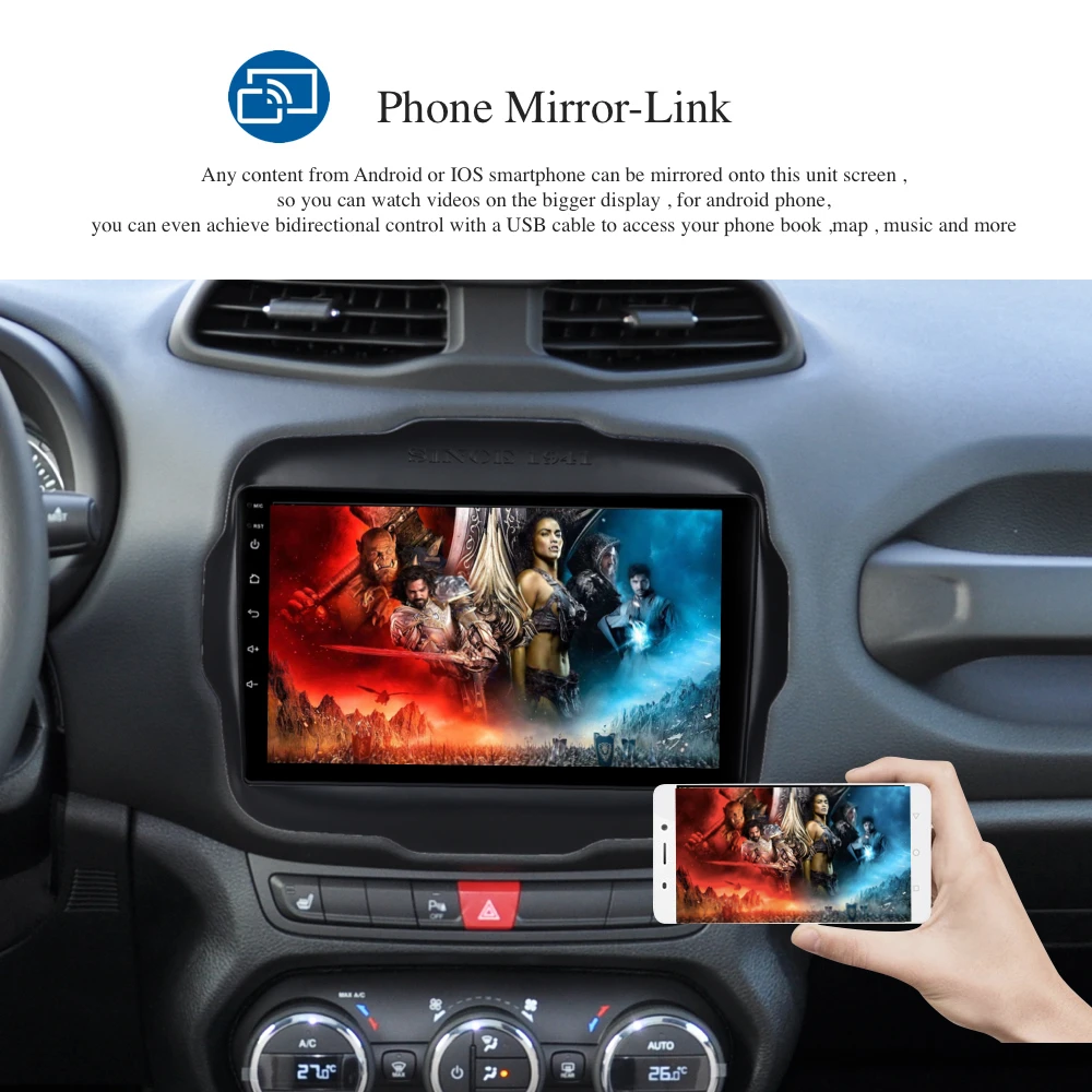 Top Car Radio GPS for Jeep Renegade Android 8.0 2015 2016 2017 2018 with canbus 9" IPS Screen Auto Stereo NAVI 4G WIFI RDS USB BT 2