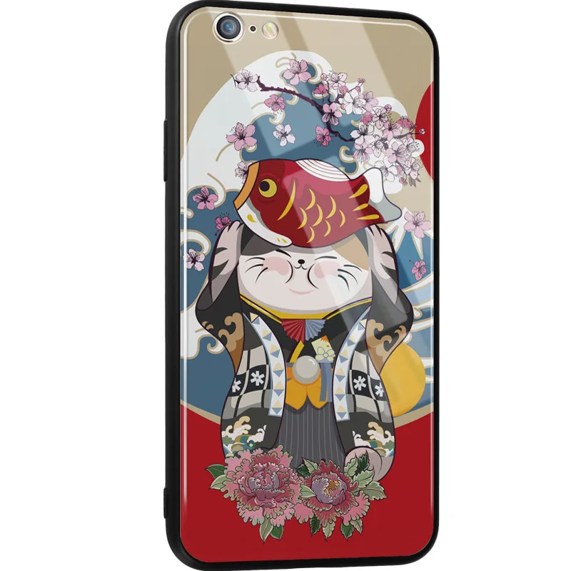 

Lucky cat mobile phone case for Apple xs max mobile phone case for iphone6/7plus/8p/x glass shell xr couple