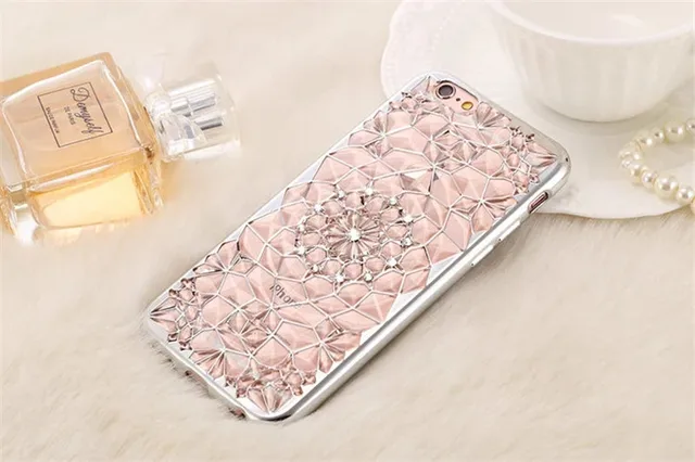 New Luxury 3D Electroplating Flowers Rhinestone Bling Soft TPU Phone 