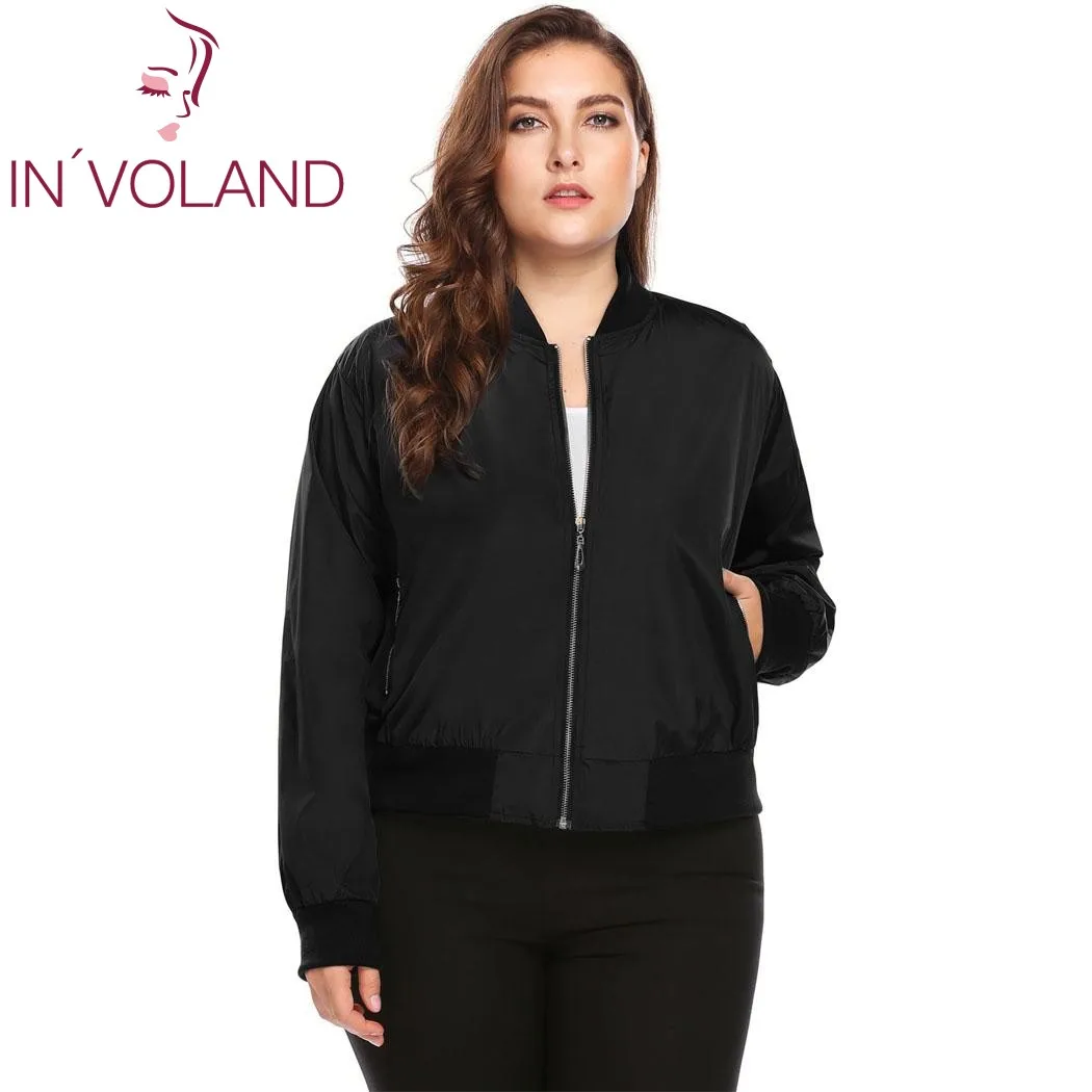 IN'VOLAND, большой размер, L-4XL, женская куртка-бомбер, повседневная, осенняя, бейсбольная, с длинным рукавом, однотонная, тонкая, короткая, куртка, пальто, женская верхняя одежда, топ