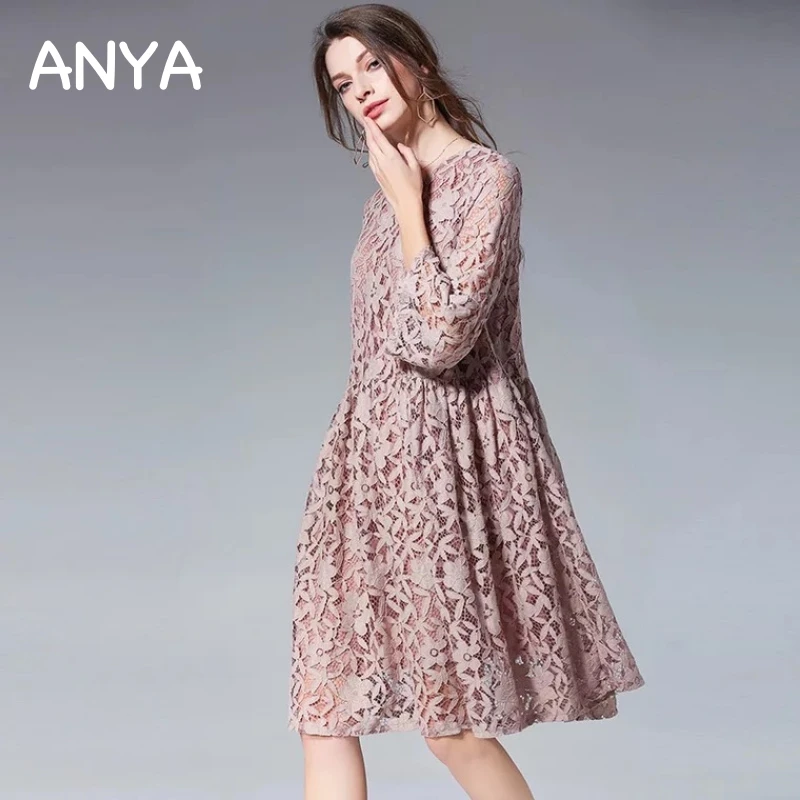 

2018 Autumn Woman Floral Lace Dresses Elegant Maternity Dresses for Pregnant Loose Plus Size Dress L-4XL Fashion Party Dress
